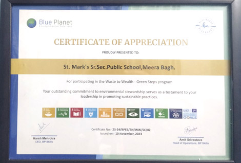 SMS Meera Bagh received the notable Guinness World Certificate for being an Environmentally Conscious School : Click to Enlarge