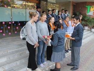 St. Mark's School, Meera Bagh - The Swedish delegation get the traditional welcome in school : Click to Enlarge
