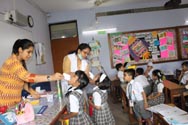 St. Mark's School, Meera Bagh - The next round of deworming takes place : Click to Enlarge