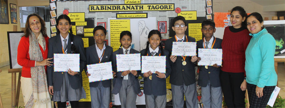 St. Mark's School, Meera Bagh - Kush Huriya (IV-E), Anusha Aggarwal (V-A), Kapish Jain (V-G), Kunal (VI-C), Khushi (VI-G), Amitoj Kaur (VIII-F) win a medal as well as a Certificate of Appreciation : Click to Enlarge