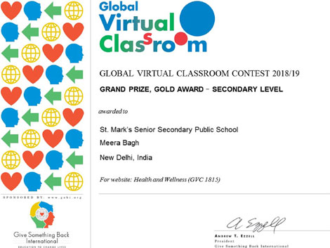 St. Mark's School, Meera Bagh - Gold and Bronze Awards in Global Virtual Classroom Projects : Click to Enlarge