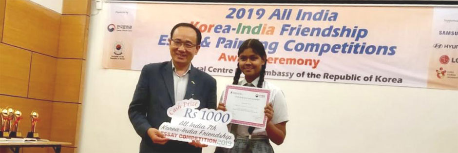 St. Mark's School, Meera Bagh - Garima Suri of Class IX-I wins a special cash prize of Rs. 1000 in the junior group at the 'All India 7th Korea-India Friendship Essay Competition 2019' : Click to Enlarge