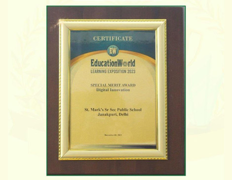 St. Mark's School, Janakpuri - EducationWorld  Special Merit Award : Click to Enlarge