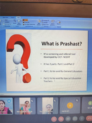 St. Mark's School, Janak Puri - A virtual orientation program on PRASHAST, a Disability Screening Checklist for Schools : Click to Enlarge