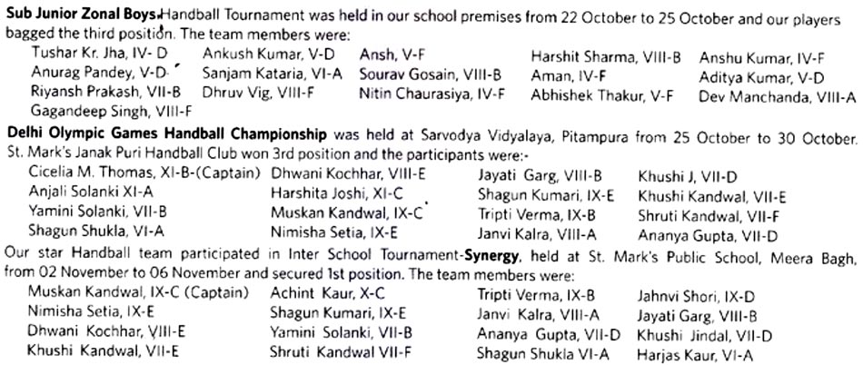 St. Mark's School, Janakpuri - Handball Tournaments St. Mark's School, Janakpuri - Handball Tournaments