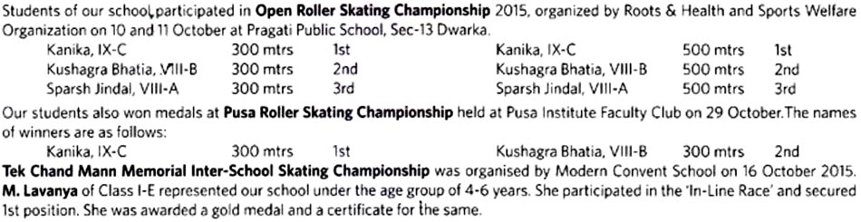 St. Mark's School, Janakpuri - Open Roller Skating Championship St. Mark's School, Janakpuri - Open Roller Skating Championship