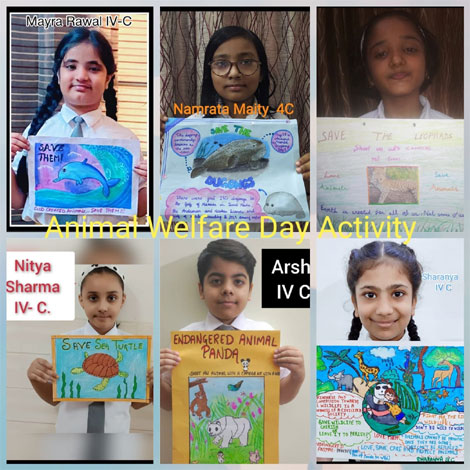 St. Mark's School, Janak Puri - To spread the message of peace and love for animals, World Animal Welfare Day was celebrated by the students of the primary section by performing various activities : Click to Enlarge