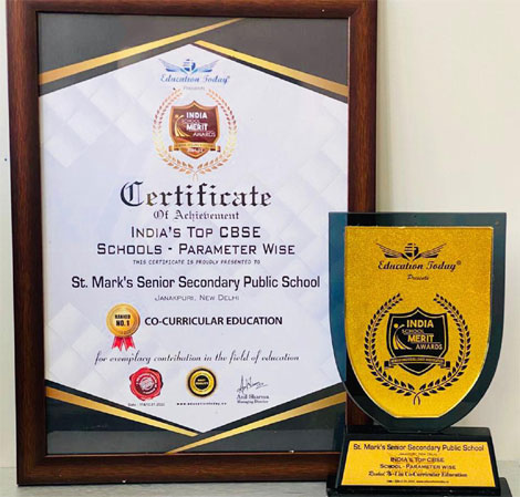 St. Marks Sr. Sec. Public School, Janakpuri has been Ranked No. 1 in India under the Top CBSE Schools - Parameter wise for Co-Curricular Education in a survey conducted by Education Today : Click to Enlarge