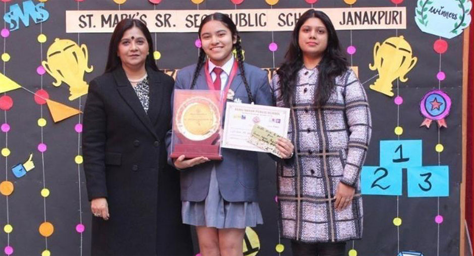 St. Marks Sr. Sec. Public School, Janakpuri - Avneet Kaur of Class XII C got distinguished recognition at an Inter School Declamation Competition : Click to Enlarge