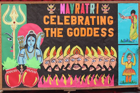 St. Marks Sr. Sec. Public School, Janakpuri - Students of Class ll captured the essence of Navratri by beautifully depicting the story of Ramayana, and the fierce battle between Goddess Durga and Demon Mahishasur : Click to Enlarge