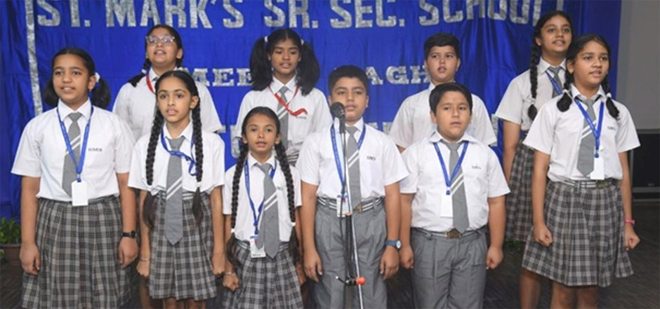 St. Mark’s Meera Bagh - Junior School Choir sings National Anthem on the Investiture Ceremony 2023 : Click to Enlarge