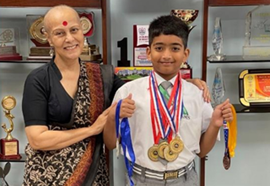 St. Marks Sr. Sec. Public School - Our swimming champion Tejas Yadav, Std. V-F, received 4 Gold, 1 Silver and 2 Bronze Medals in the Under-11 category 50 Mtrs and 100 Mtrs Freestyle and Backstroke championships held across Delhi : Click to Enlarge