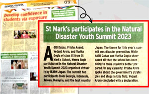 St. Mark's School, Meera Bagh, Delhi - Media Coverage - The Times of India prints the news of our students participating in the Natural Disaster Youth Summit 2023 organised by iEARN, Japan