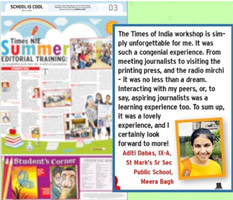 St. Mark's School, Meera Bagh, Delhi - Media Coverage: Student speaks - Our aspiring journalist Aditi Dabas voices her opinion and gets featured in the student edition of the Times of India today