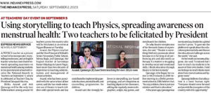 St. Mark's School, Meera Bagh, Delhi - Media Coverage - Indian Express covers the news of our Vice Principal Ms. Ritika Anand winning the coveted National Award for Teachers 2023: Click to Enlarge