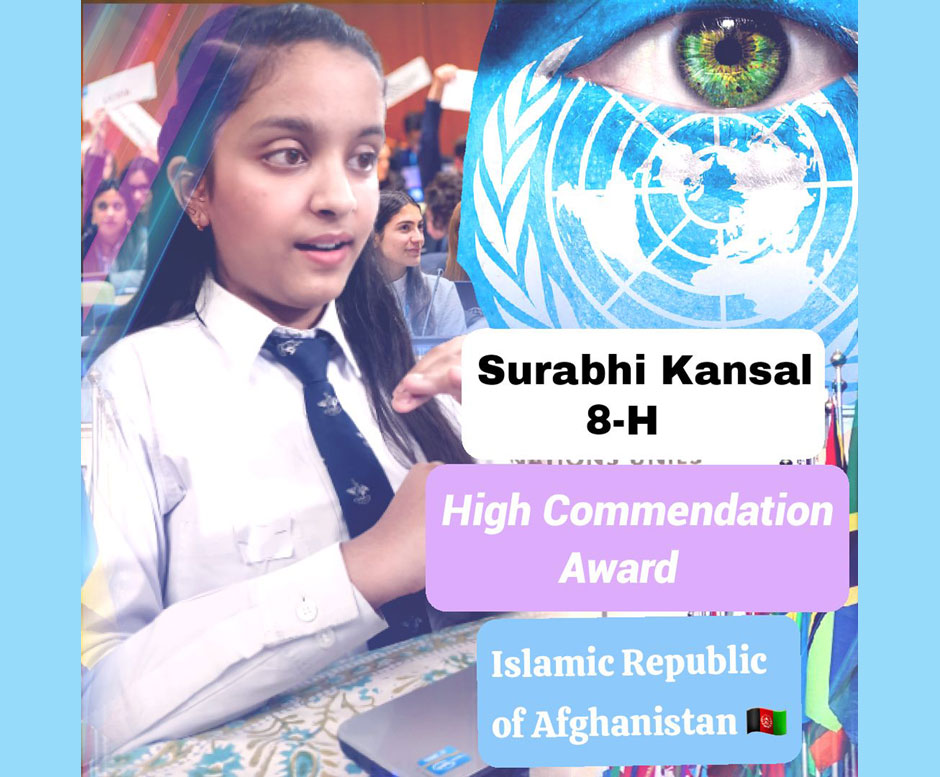 St. Mark's School, Meera Bagh - Surabhi Kansal, from grade 8-H,received the HIGH COMMENDATION AWARD in the IIMUN Conference : Click to Enlarge