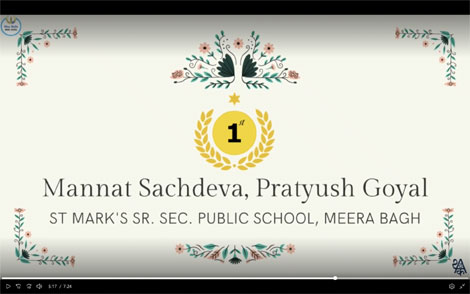 St. Mark's School, Meera Bagh - Mannat Sachdeva and Pratyush Goyal of Class VII won the 1st Position in the French Competition - La Publicit Gastronomique en Inde (Ad mad show) : Click to Enlarge